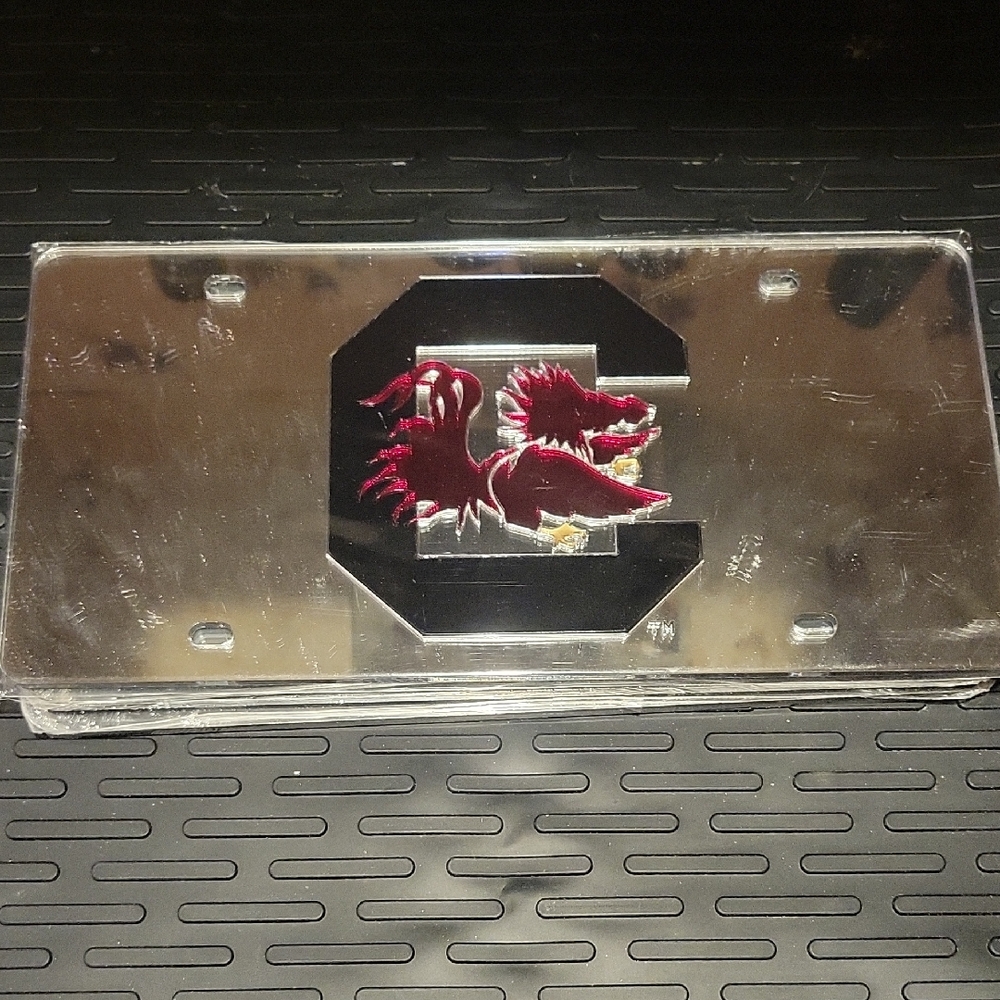 Silver License Plate with Red Logo